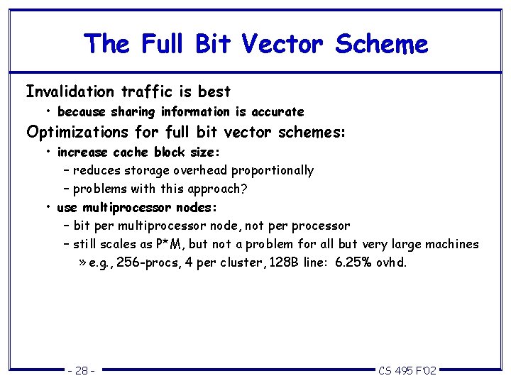 The Full Bit Vector Scheme Invalidation traffic is best • because sharing information is