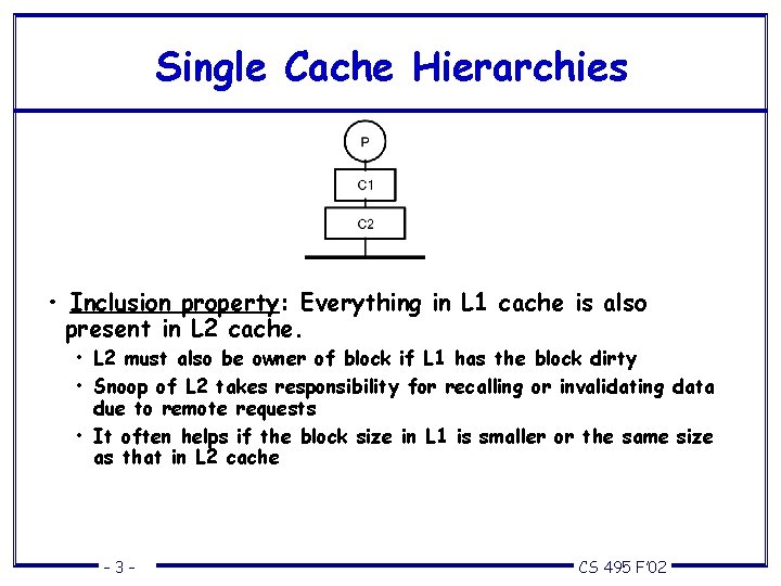 Single Cache Hierarchies • Inclusion property: Everything in L 1 cache is also present