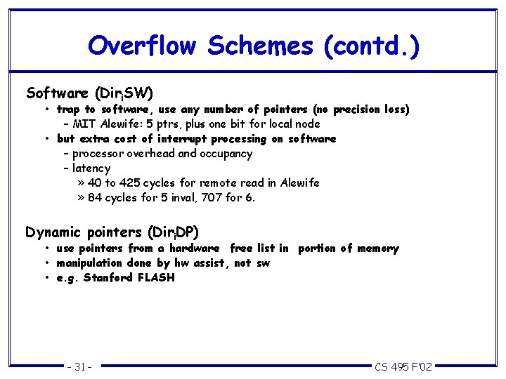 Overflow Schemes (contd. ) Software (Diri. SW) • trap to software, use any number