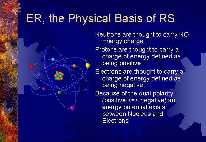 ER, the Physical Basis of RS Neutrons are thought to carry NO Energy charge.