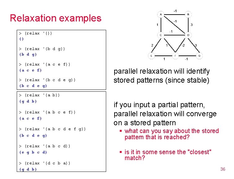 Relaxation examples > (relax '()) () > (relax '(b d g)) (b d g)