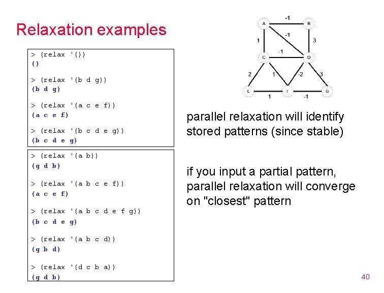 Relaxation examples > (relax '()) () > (relax '(b d g)) (b d g)