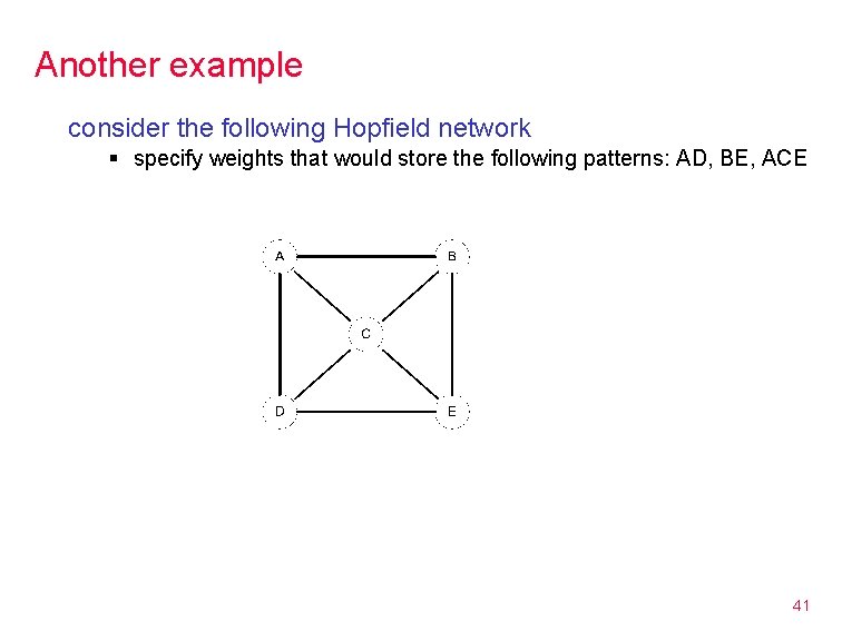 Another example consider the following Hopfield network § specify weights that would store the