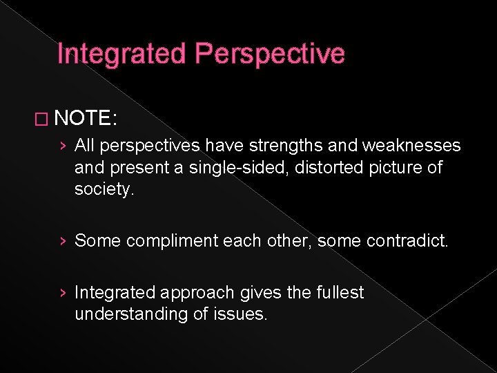 Integrated Perspective � NOTE: › All perspectives have strengths and weaknesses and present a