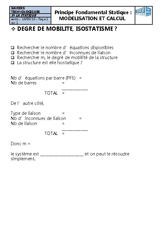 SAVOIRS TECHNOLOGIQUES S 4 LA STATIQUE MOREL sur 1 – 14/09/16 – Page 1