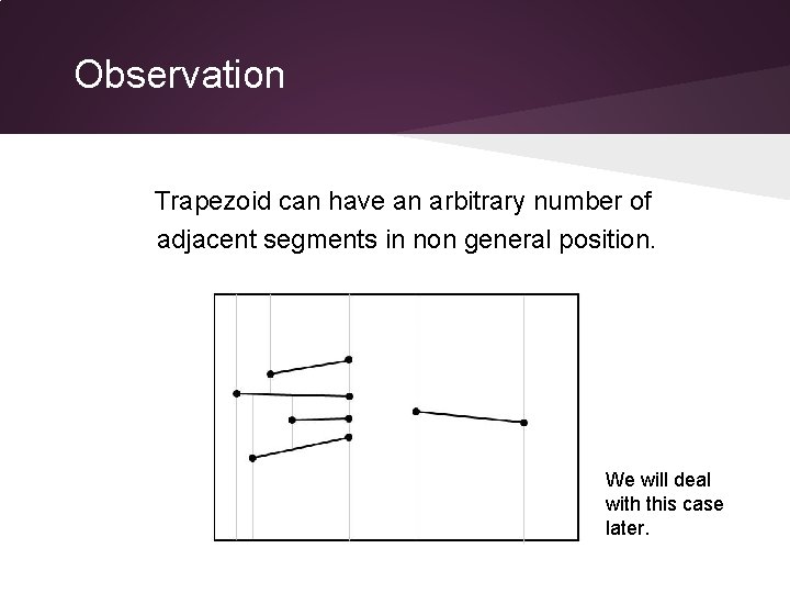 Observation Trapezoid can have an arbitrary number of adjacent segments in non general position.