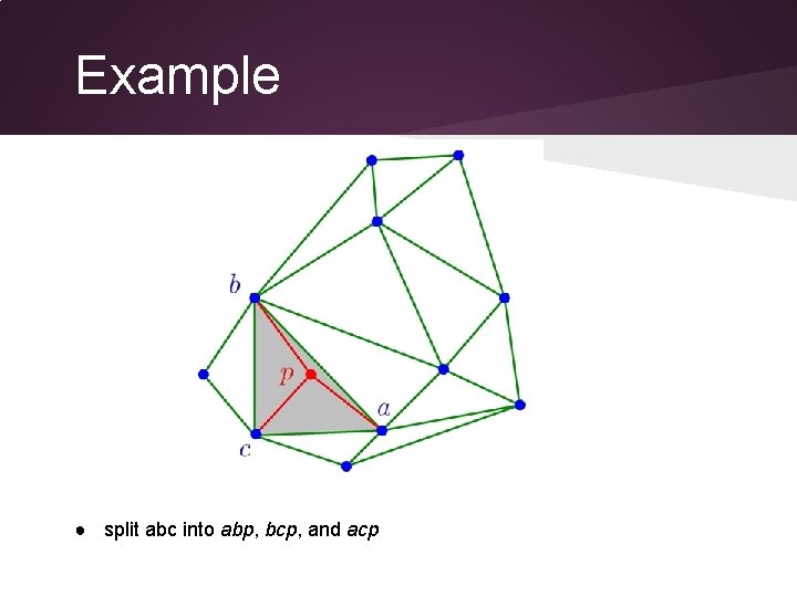 Example ● split abc into abp, bcp, and acp 