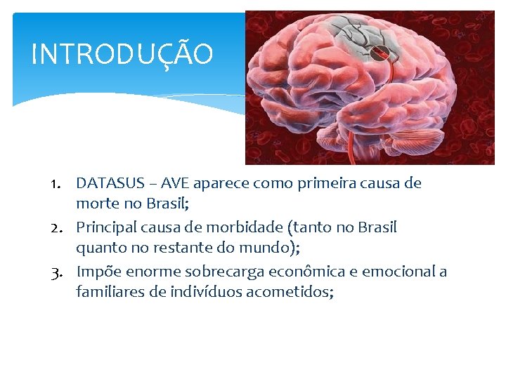 INTRODUÇÃO 1. DATASUS – AVE aparece como primeira causa de morte no Brasil; 2.