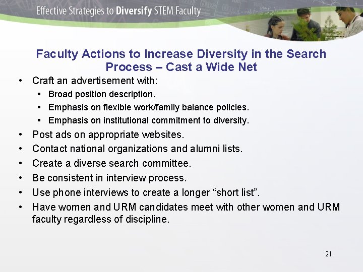 Faculty Actions to Increase Diversity in the Search Process – Cast a Wide Net