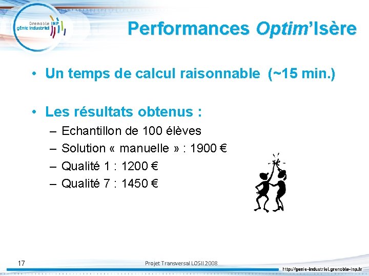 Performances Optim’Isère • Un temps de calcul raisonnable (~15 min. ) • Les résultats