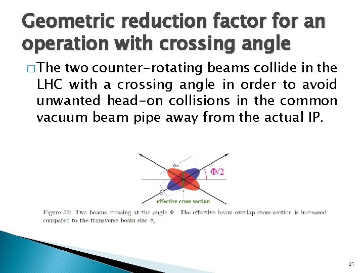 Geometric reduction factor for an operation with crossing angle � The two counter-rotating beams