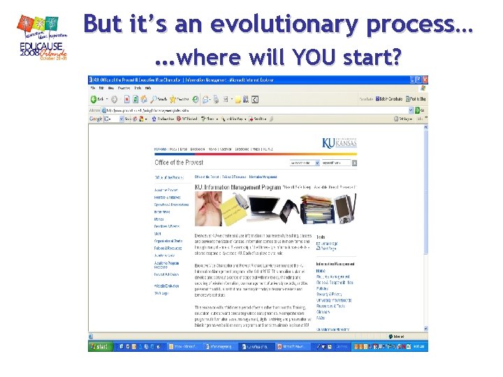 But it’s an evolutionary process… …where will YOU start? But it’s an evolutionary process… …where will YOU start?