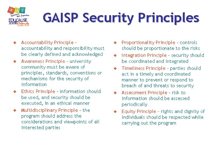 GAISP Security Principles v v Accountability Principle accountability and responsibility must be clearly defined GAISP Security Principles v v Accountability Principle accountability and responsibility must be clearly defined