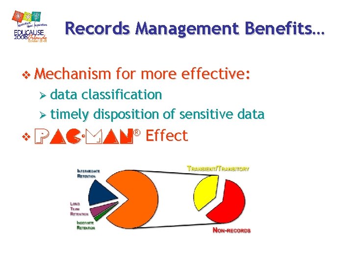 Records Management Benefits… v Mechanism for more effective: Ø data classification Ø timely disposition Records Management Benefits… v Mechanism for more effective: Ø data classification Ø timely disposition