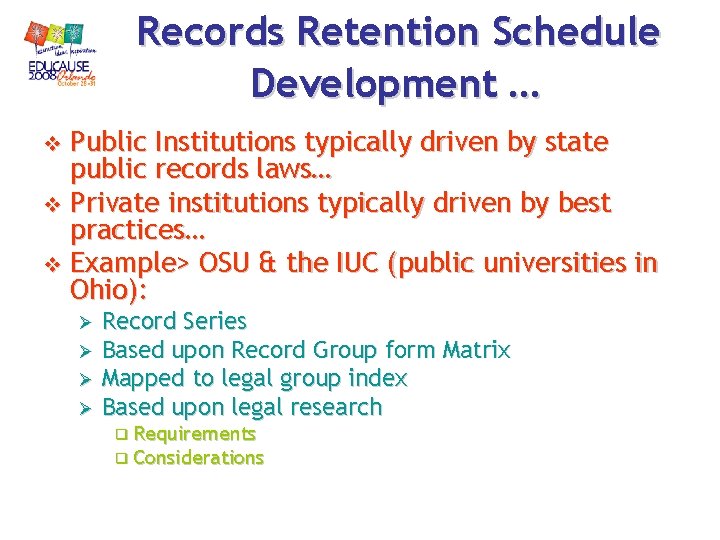 Records Retention Schedule Development … Public Institutions typically driven by state public records laws… Records Retention Schedule Development … Public Institutions typically driven by state public records laws…