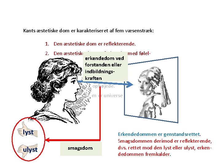 Kants æstetiske dom er karakteriseret af fem væsenstræk: 1. Den æstetiske dom er reflekterende. Kants æstetiske dom er karakteriseret af fem væsenstræk: 1. Den æstetiske dom er reflekterende.