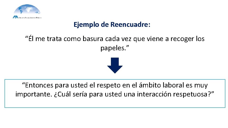 Ejemplo de Reencuadre: “Él me trata como basura cada vez que viene a recoger