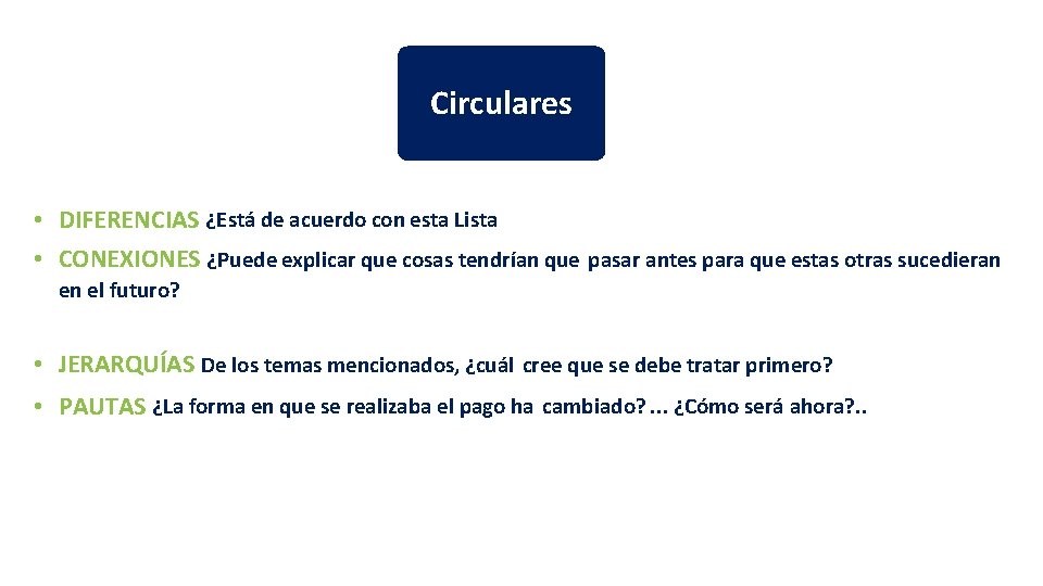 Circulares • DIFERENCIAS ¿Está de acuerdo con esta Lista • CONEXIONES ¿Puede explicar que