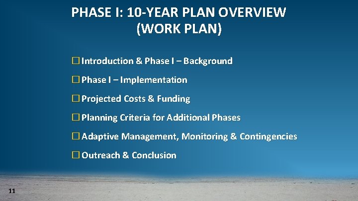 PHASE I: 10 -YEAR PLAN OVERVIEW (WORK PLAN) � Introduction & Phase I –