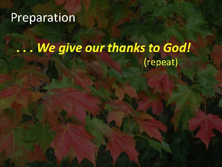 Preparation . . . We give our thanks to God! (repeat) 