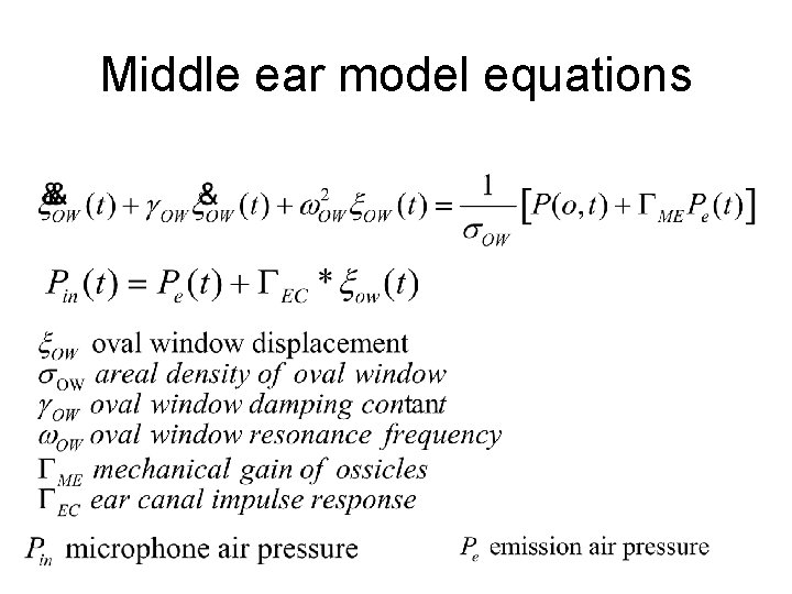Middle ear model equations 