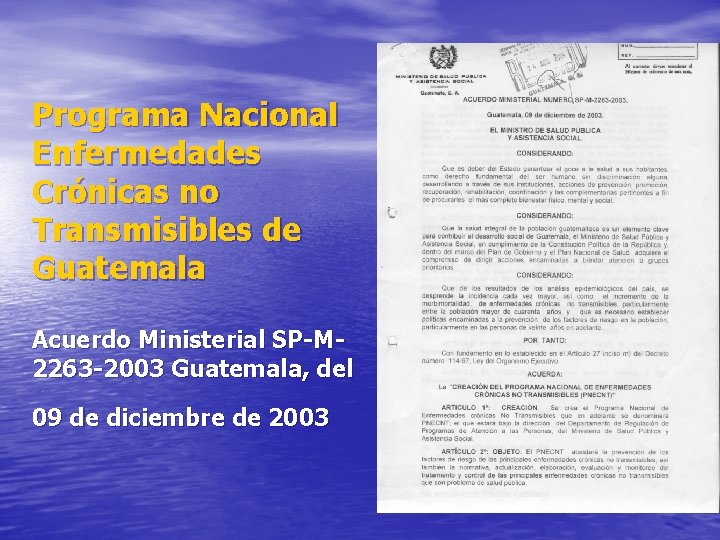 Programa Nacional Enfermedades Crónicas no Transmisibles de Guatemala Acuerdo Ministerial SP-M 2263 -2003 Guatemala,