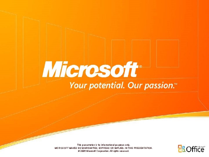 This presentation is for informational purposes only. MICROSOFT MAKES NO WARRANTIES, EXPRESS OR IMPLIED,