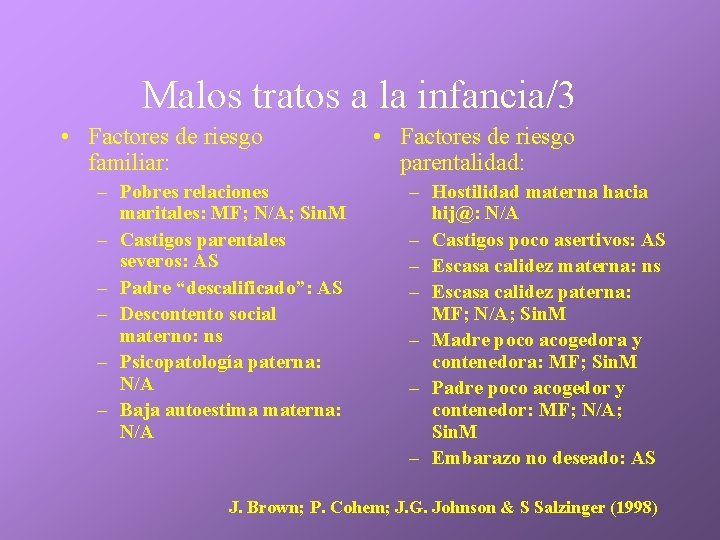 Malos tratos a la infancia/3 • Factores de riesgo familiar: – Pobres relaciones maritales: Malos tratos a la infancia/3 • Factores de riesgo familiar: – Pobres relaciones maritales: