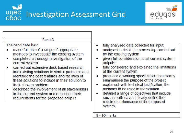 Investigation Assessment Grid 20 