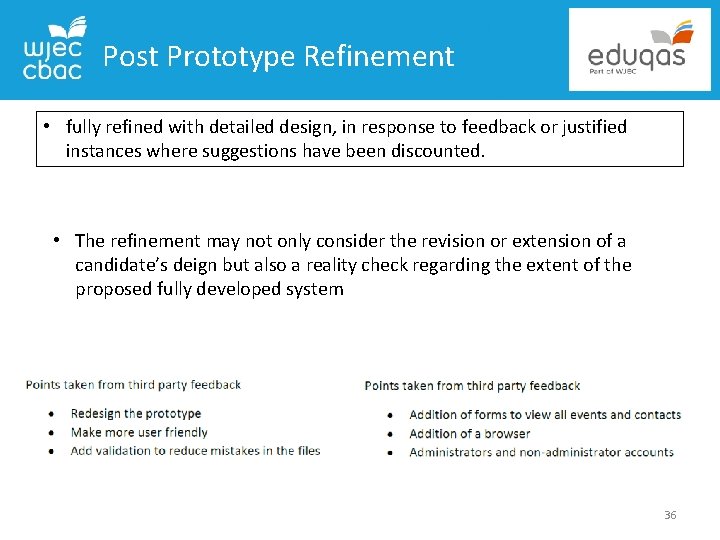 Post Prototype Refinement • fully refined with detailed design, in response to feedback or