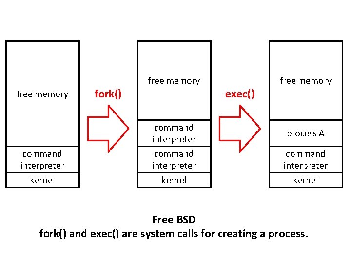 free memory command interpreter kernel fork() free memory command interpreter kernel exec() free memory
