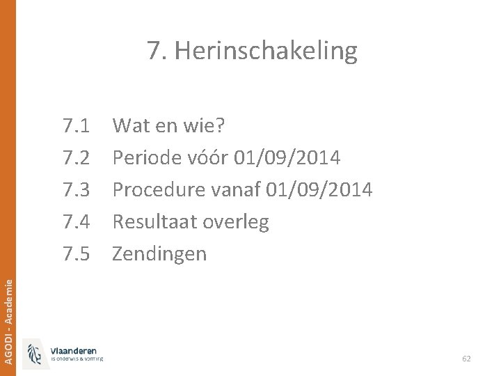 7. Herinschakeling AGODI - Academie 7. 1 7. 2 7. 3 7. 4 7.