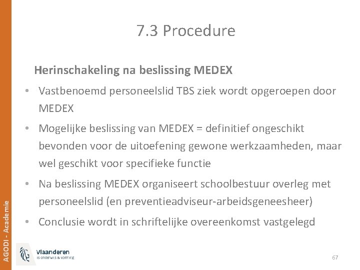 7. 3 Procedure Herinschakeling na beslissing MEDEX • Vastbenoemd personeelslid TBS ziek wordt opgeroepen