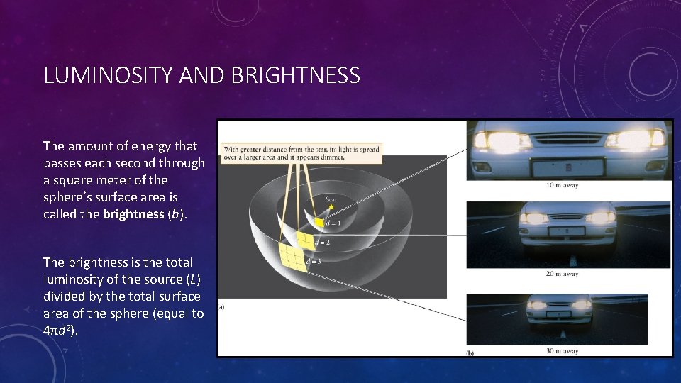 LUMINOSITY AND BRIGHTNESS The amount of energy that passes each second through a square