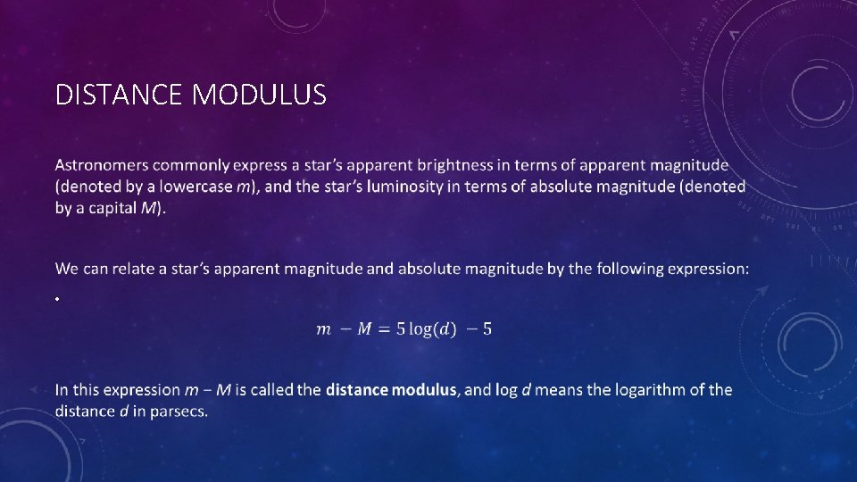 DISTANCE MODULUS • 