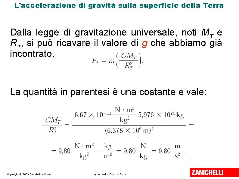 L'accelerazione di gravità sulla superficie della Terra Dalla legge di gravitazione universale, noti MT