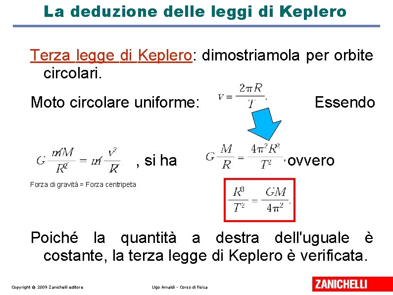 La deduzione delle leggi di Keplero Terza legge di Keplero: dimostriamola per orbite circolari.