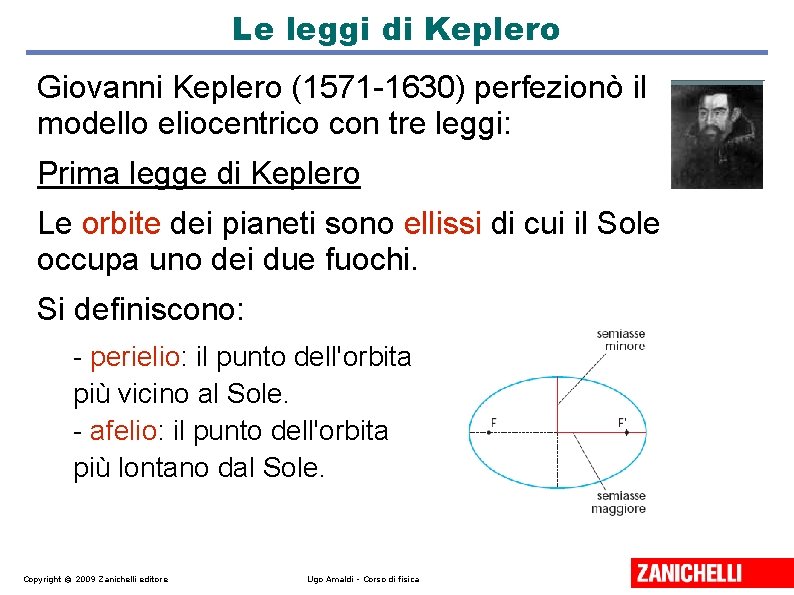 Le leggi di Keplero Giovanni Keplero (1571 -1630) perfezionò il modello eliocentrico con tre