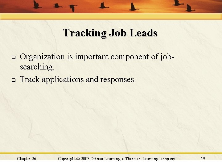 Tracking Job Leads q q Organization is important component of jobsearching. Track applications and Tracking Job Leads q q Organization is important component of jobsearching. Track applications and