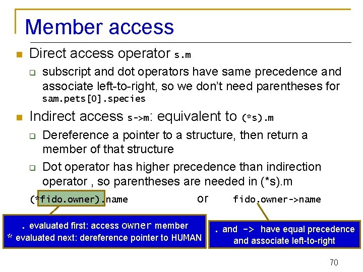 Member access n Direct access operator s. m q subscript and dot operators have