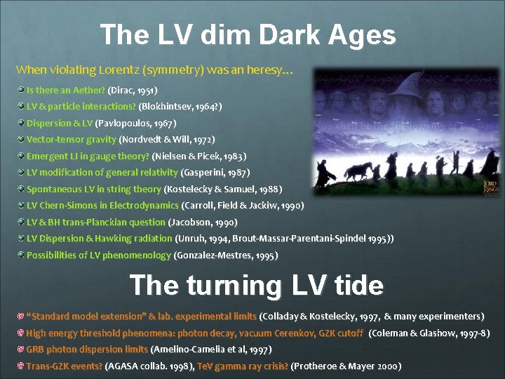 The LV dim Dark Ages When violating Lorentz (symmetry) was an heresy… Is there