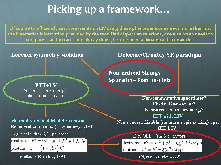 Picking up a framework… Of course to efficiently cast constraints on LIV using these