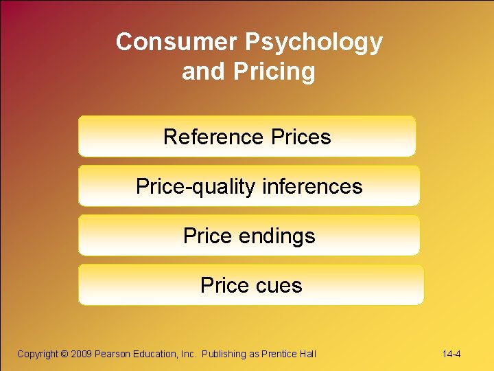 Consumer Psychology and Pricing Reference Prices Price-quality inferences Price endings Price cues Copyright ©