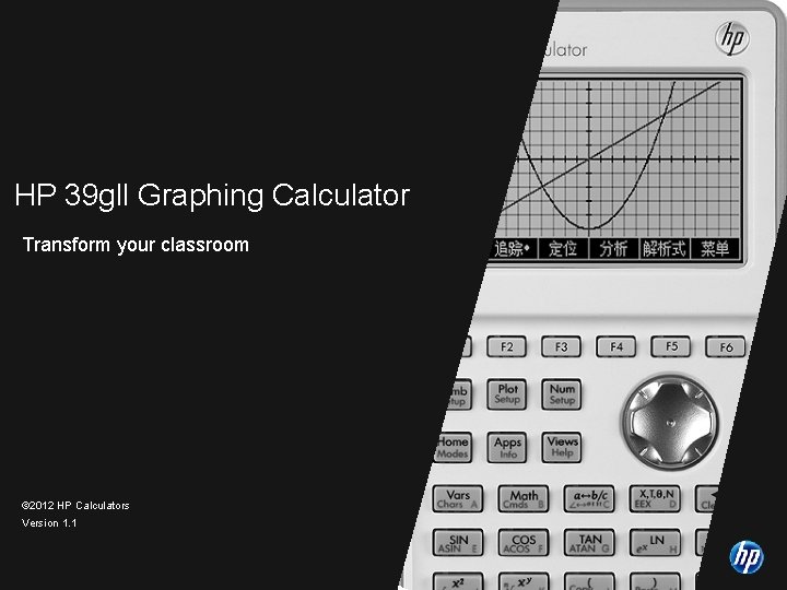 HP 39 gll Graphing Calculator Transform your classroom © 2012 HP Calculators Version 1.