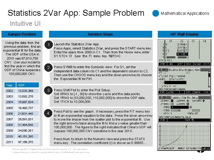 Statistics 2 Var App: Sample Problem Mathematical Applications Intuitive UI Sample Problem Using the