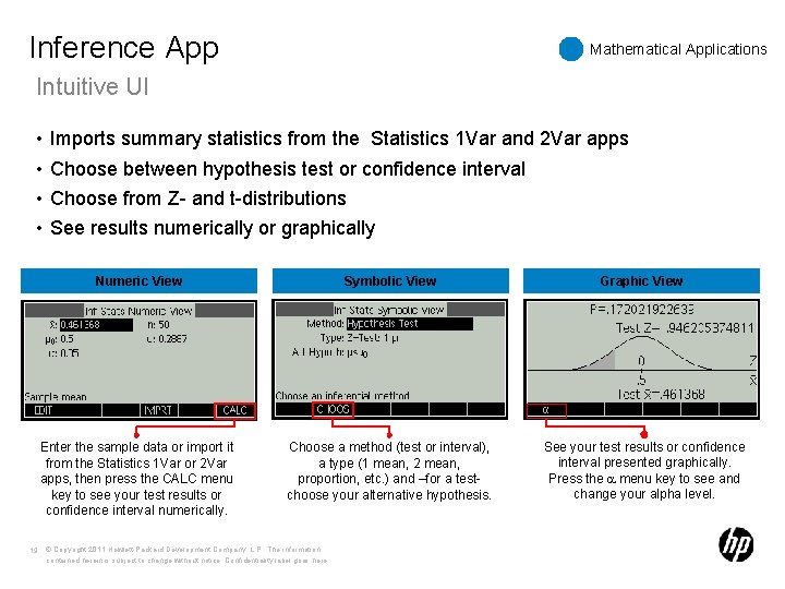 Inference App Mathematical Applications Intuitive UI • • Imports summary statistics from the Statistics