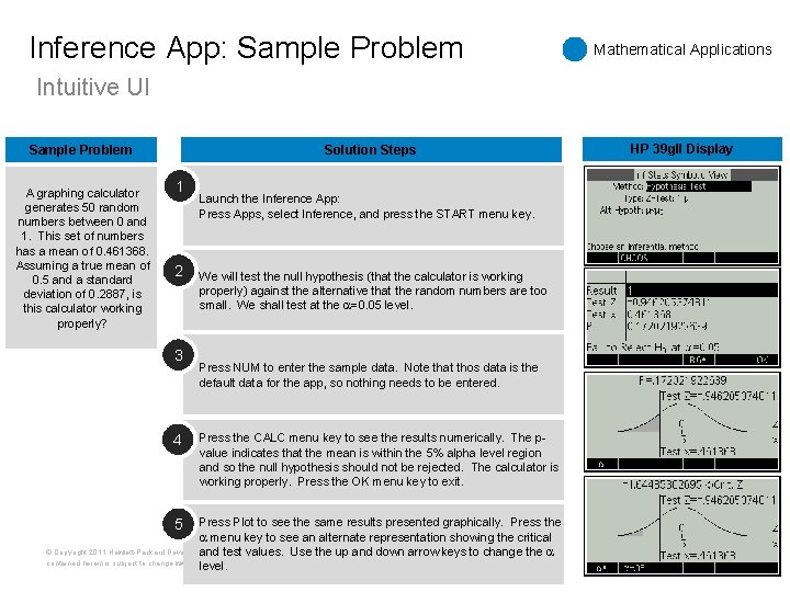 Inference App: Sample Problem Mathematical Applications Intuitive UI Sample Problem A graphing calculator generates