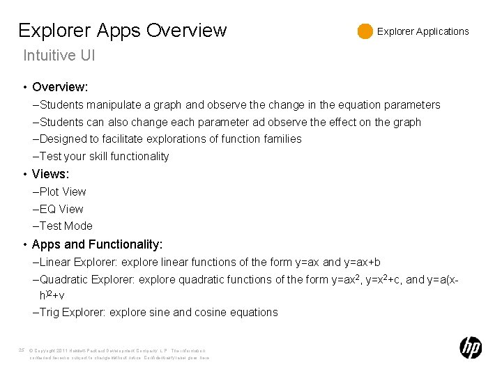 Explorer Apps Overview Explorer Applications Intuitive UI • Overview: – Students manipulate a graph