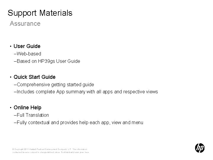 Support Materials Assurance • User Guide – Web-based – Based on HP 39 gs