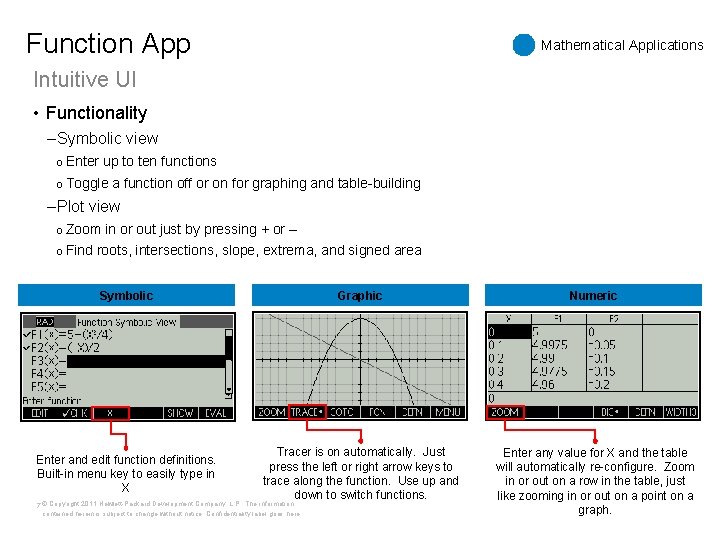 Function App Mathematical Applications Intuitive UI • Functionality – Symbolic view o Enter up